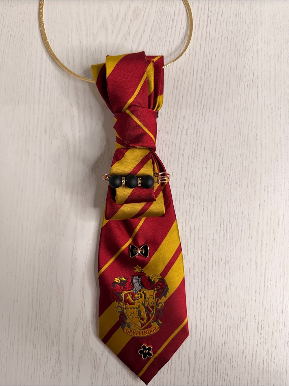 Gryffindor Red & Gold Stripe Necklace Tie Pendant
Handmade
